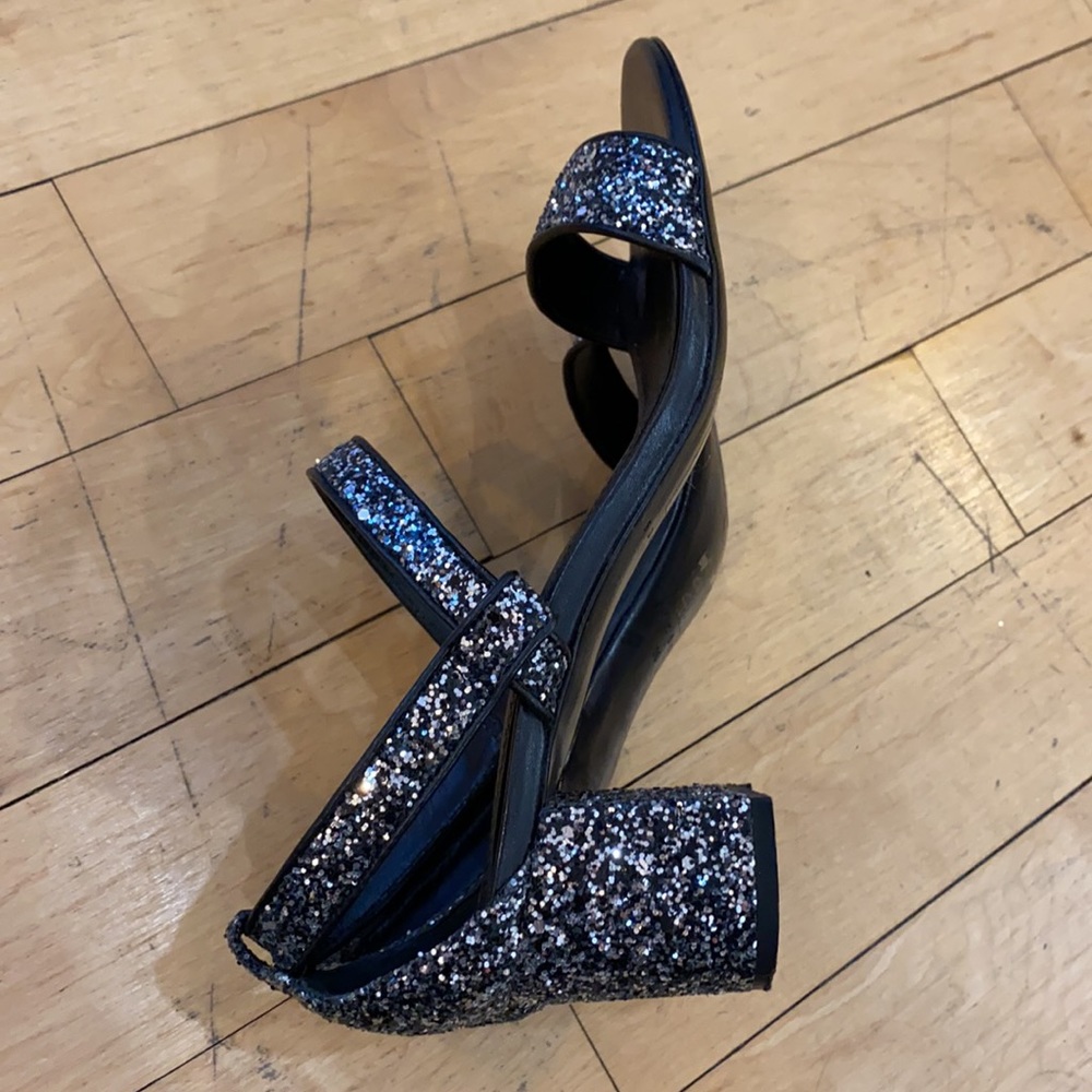 Sandro Glitter Leather Low Block Heel Sz 39 - Picture 15 of 16